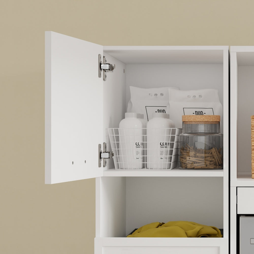 SoBuy | Wäschesammler | Mehrzweckschrank Weiß mit 4 Türen und Wäschesammler | White | BZR232-W