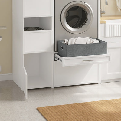 SoBuy | Wäschesammler | Mehrzweckschrank Weiß mit 4 Türen und Wäschesammler | White | BZR232-W