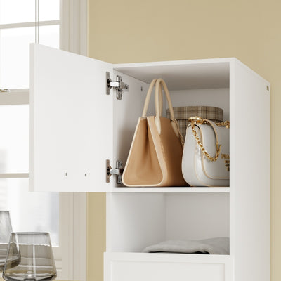 SoBuy | Wäschesammler | Mehrzweckschrank Weiß mit 4 Türen und Wäschesammler | White | BZR232-W