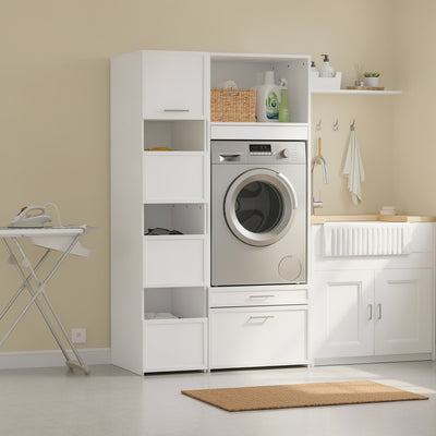 SoBuy | Wäschesammler | Mehrzweckschrank Weiß mit 4 Türen und Wäschesammler | White | BZR232-W