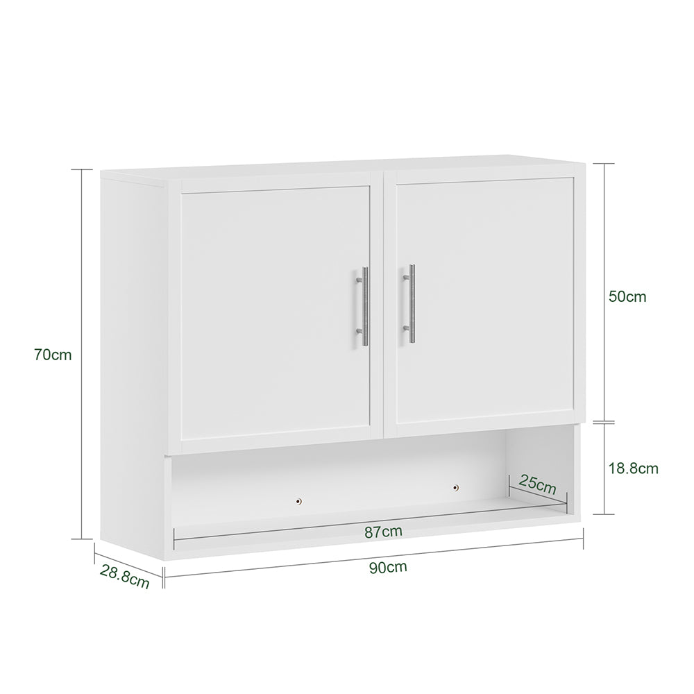 SoBuy | Hangeschrank | Wandschrank hängend mit 2 Türen | White | 90×70×28.5 cm | BZR233-W