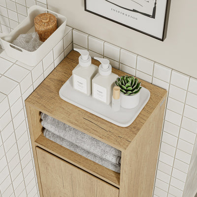 SoBuy Wäschesammler Badezimmerschrank schmal in Light Oak Helle Eiche 40×30×90 cm BZR236-E-N