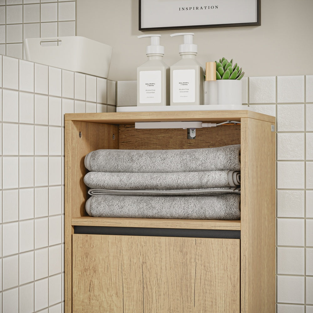 SoBuy Wäschesammler Badezimmerschrank schmal in Light Oak Helle Eiche 40×30×90 cm BZR236-E-N