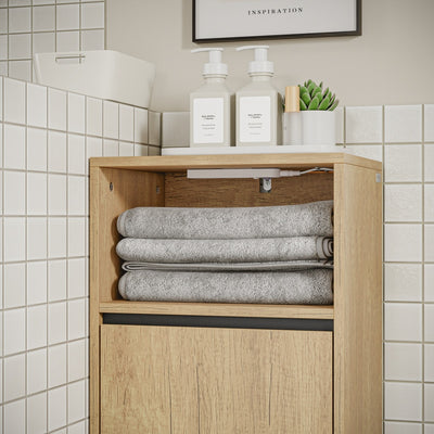 SoBuy Wäschesammler Badezimmerschrank schmal in Light Oak Helle Eiche 40×30×90 cm BZR236-E-N