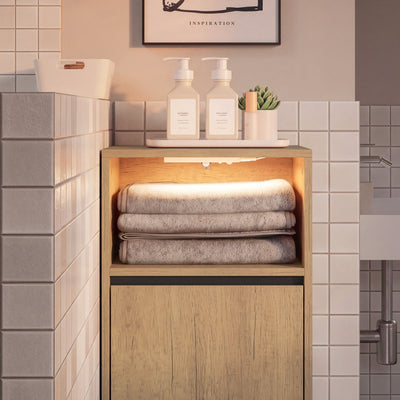 SoBuy Wäschesammler Badezimmerschrank schmal in Light Oak Helle Eiche 40×30×90 cm BZR236-E-N