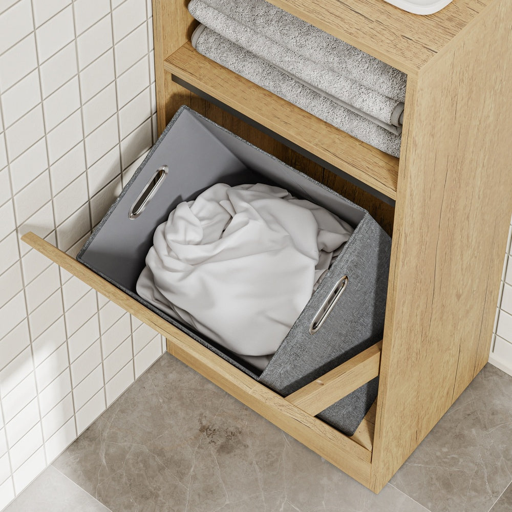 SoBuy Wäschesammler Badezimmerschrank schmal in Light Oak Helle Eiche 40×30×90 cm BZR236-E-N