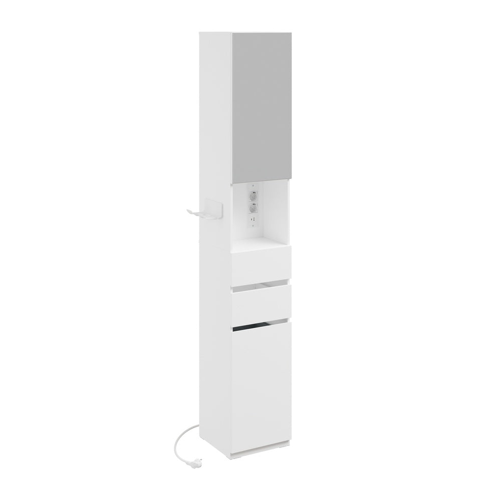 SoBuy | Badezimmer Hochschrank | Badezimmerschrank schmal mit Spiegeltür und | White | BZR240-E-W