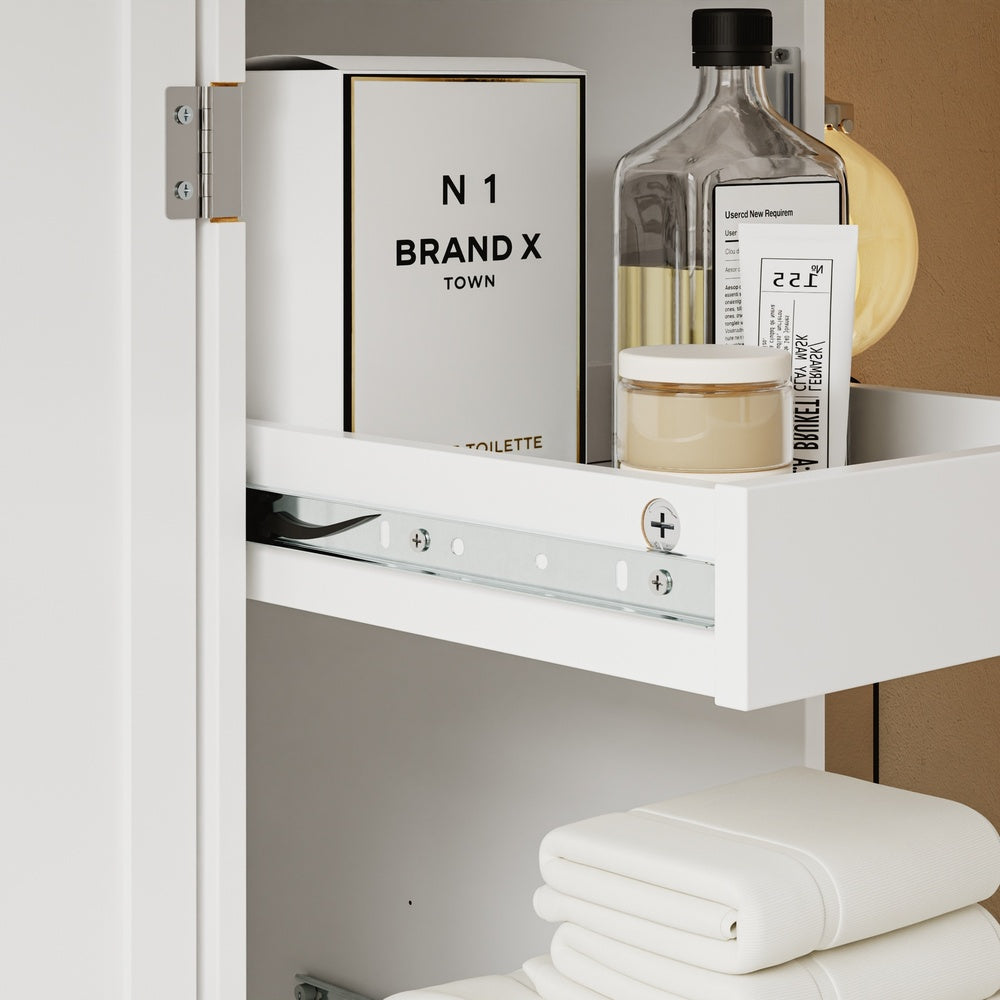 SoBuy Badezimmer Hochschrank Bad-Hochschrank Weiß Schmal mit 6 Schubladen und 2 Türen BZR243-W
