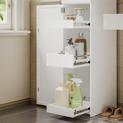 SoBuy Badezimmer Hochschrank Bad-Hochschrank Weiß Schmal mit 6 Schubladen und 2 Türen BZR243-W