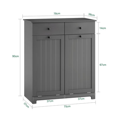SoBuy | Badezimmerschrank mit 2 Wäschesäcken | Wäschesammler | Wäschekorb Dunkelgrau | 78x90x38cm | BZR33-II-DG
