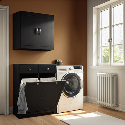 SoBuy | Wäscheschrank mit 2 Wäschesäcke | Wäschesammler | Wäschekorb | Schwarz | BZR33-II-SCH