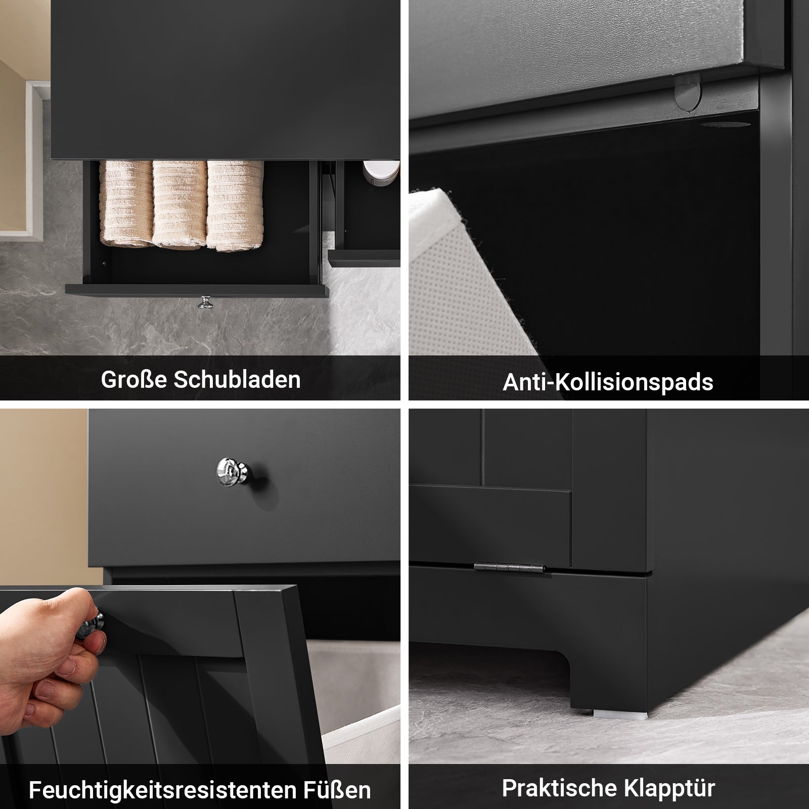 SoBuy | Wäscheschrank mit 2 Wäschesäcke | Wäschesammler | Wäschekorb | Schwarz | BZR33-II-SCH