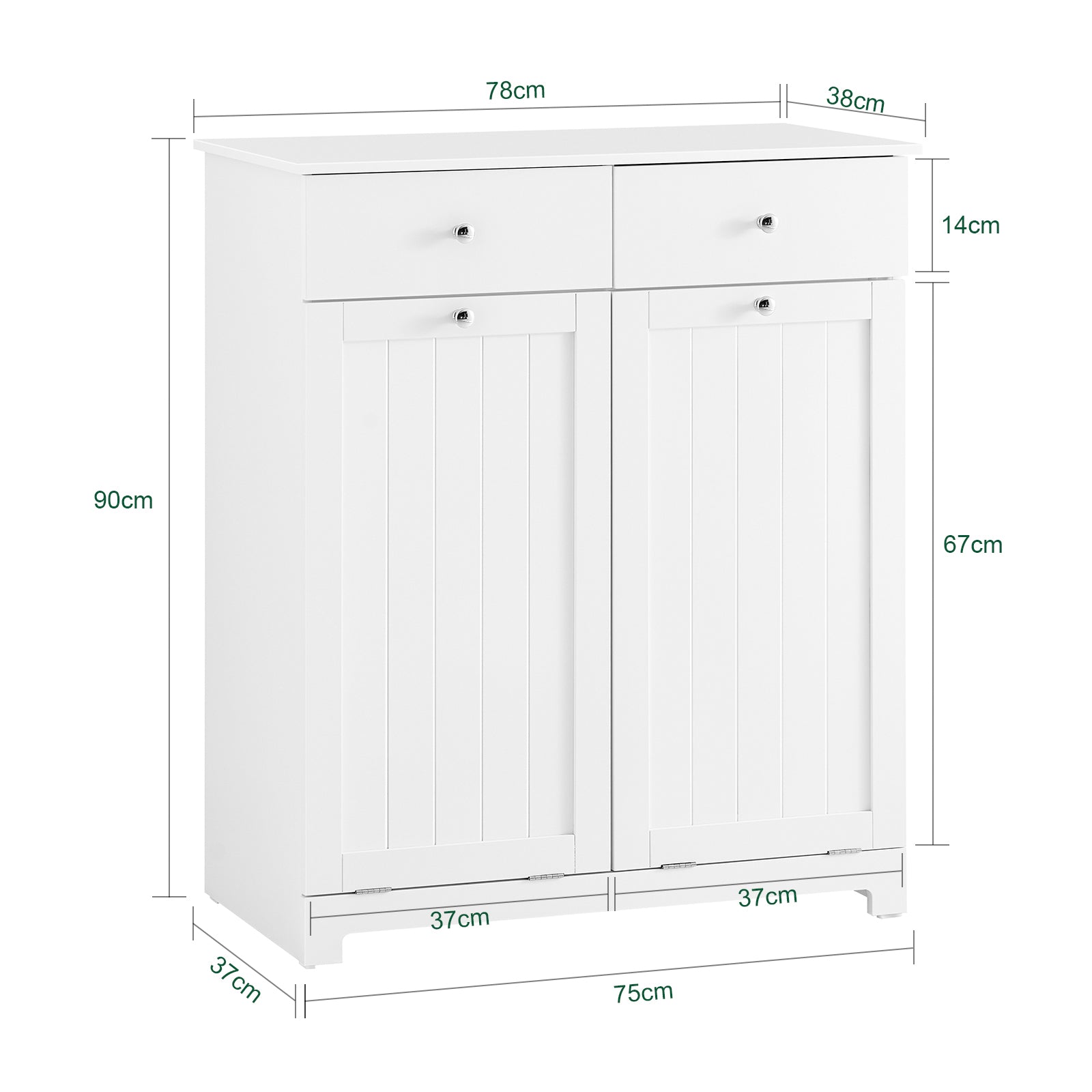 SoBuy | Wäscheschrank mit 2 Wäschesäcke | Wäschesammler | Wäschekorb Weiß | BZR33-II-W