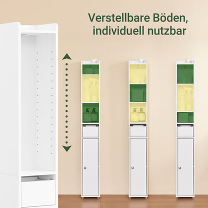 SoBuy | Bad Hochschrank mit Verstellbare Ablagen schmal | Weiß | 20x145x20cm | BZR34-K-W