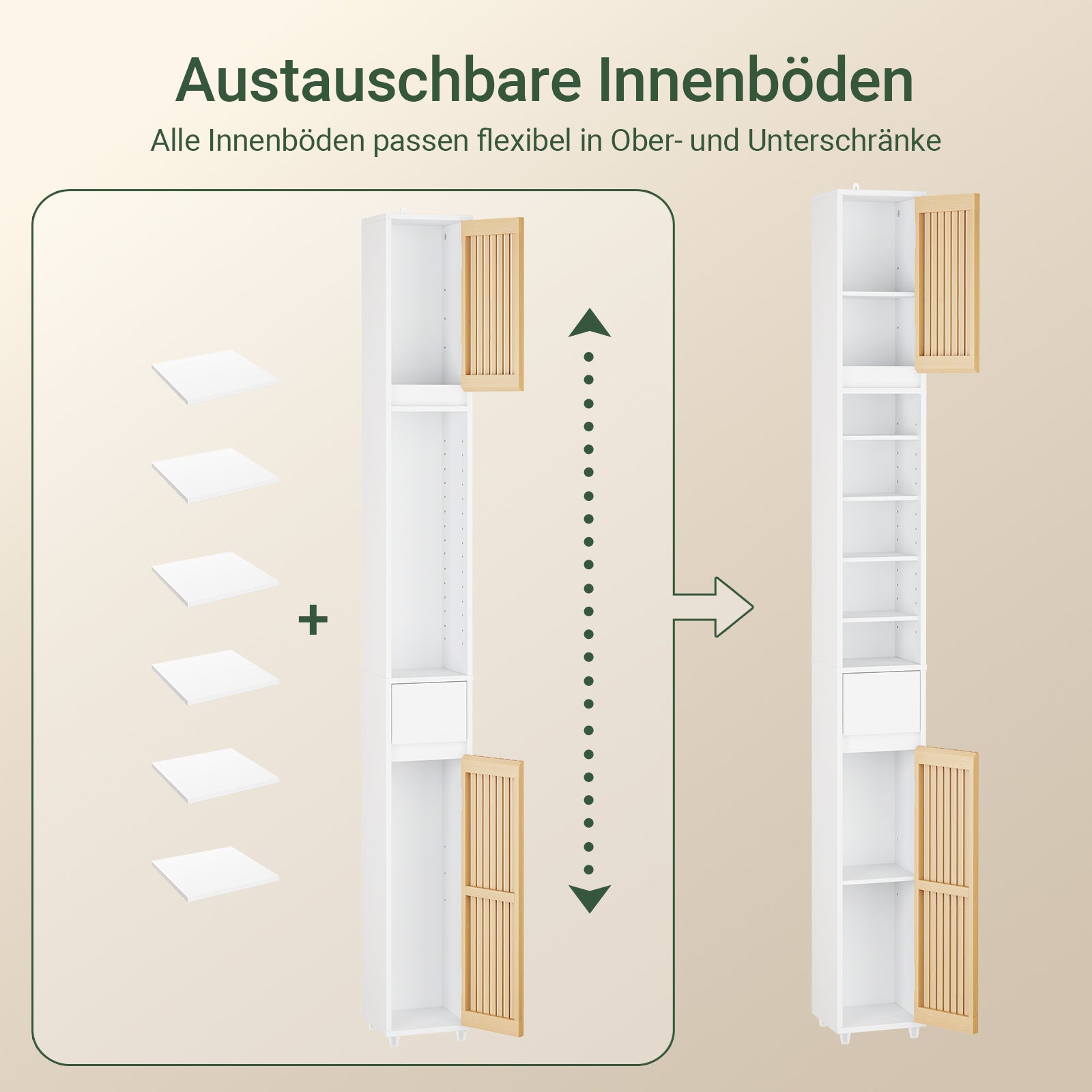 SoBuy Bad Hochschrank mit Verstellbare Ablagen | schmal Weiß 20x180x20cm BZR34-BW