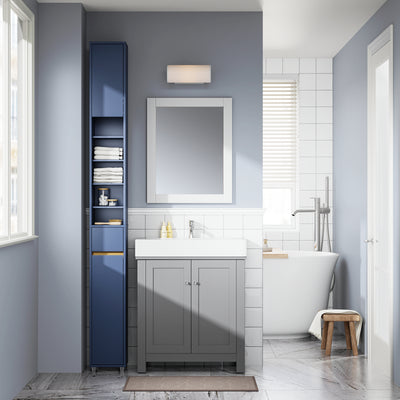 SoBuy Bad Hochschrank Schmal 20cm Blau 180cm hoch, 5 Fächer & Schublade Aufbewahrungssäule BZR34-II-B –