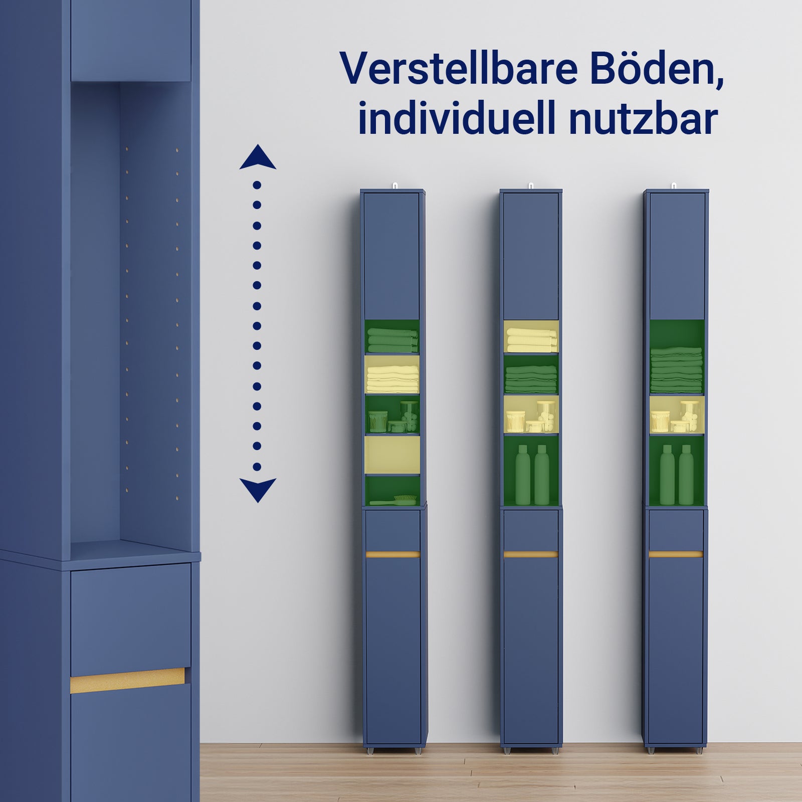 Vorverkauf | SoBuy Bad Hochschrank mit Verstellbare Ablagen schmal Blau 20x180x20cm BZR34-II-B