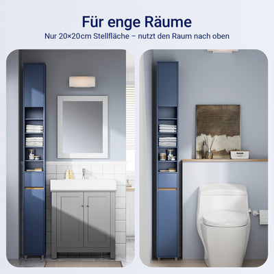SoBuy Bad Hochschrank Schmal 20cm Blau 180cm hoch, 5 Fächer & Schublade Aufbewahrungssäule BZR34-II-B –