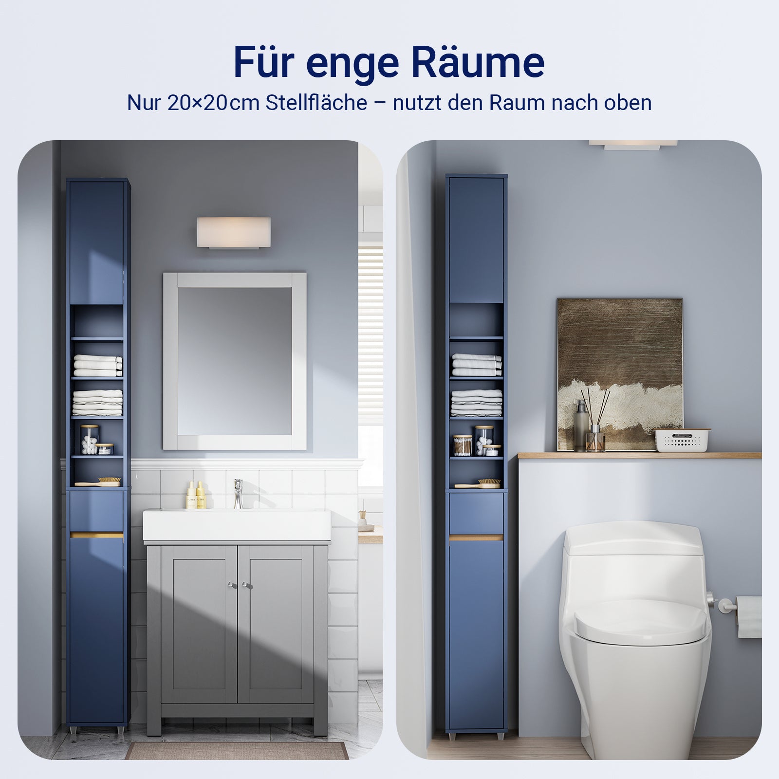 Vorverkauf | SoBuy Bad Hochschrank mit Verstellbare Ablagen schmal Blau 20x180x20cm BZR34-II-B