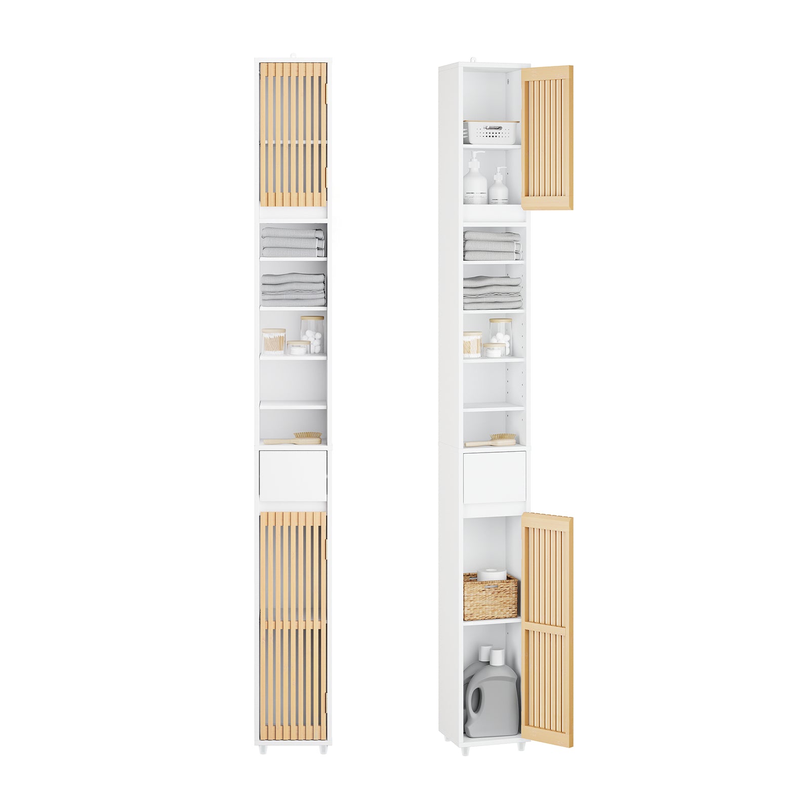 SoBuy Bad Hochschrank mit Verstellbare Ablagen | schmal Weiß 20x180x20cm BZR34-BW