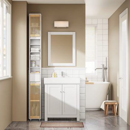 SoBuy Bad Hochschrank mit Verstellbare Ablagen | schmal Weiß 20x180x20cm BZR34-BW
