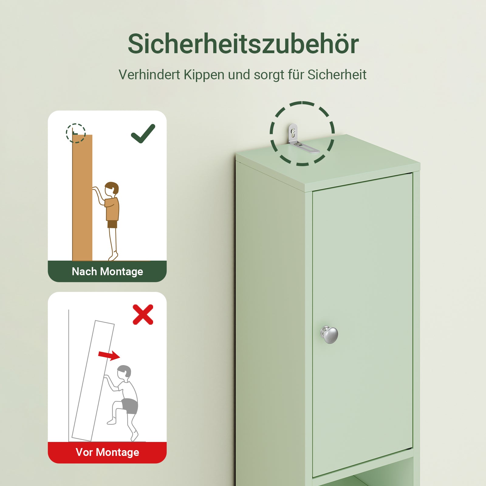 SoBuy | Badezimmer Hochschrank Schmal | mit Verstellbare Ablagen | Hellgrün | 20x180x20cm BZR34-II-GR