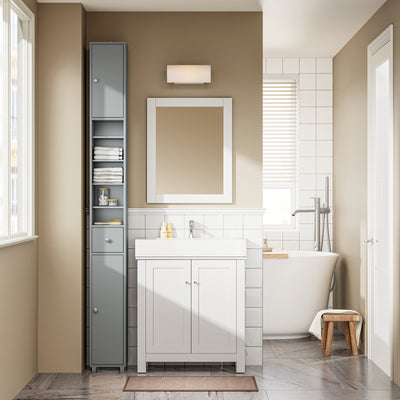 SoBuy | Bad Hochschrank | mit Verstellbare Ablagen schmal | Hellgrau | 20x180x20cm | BZR34-II-HG