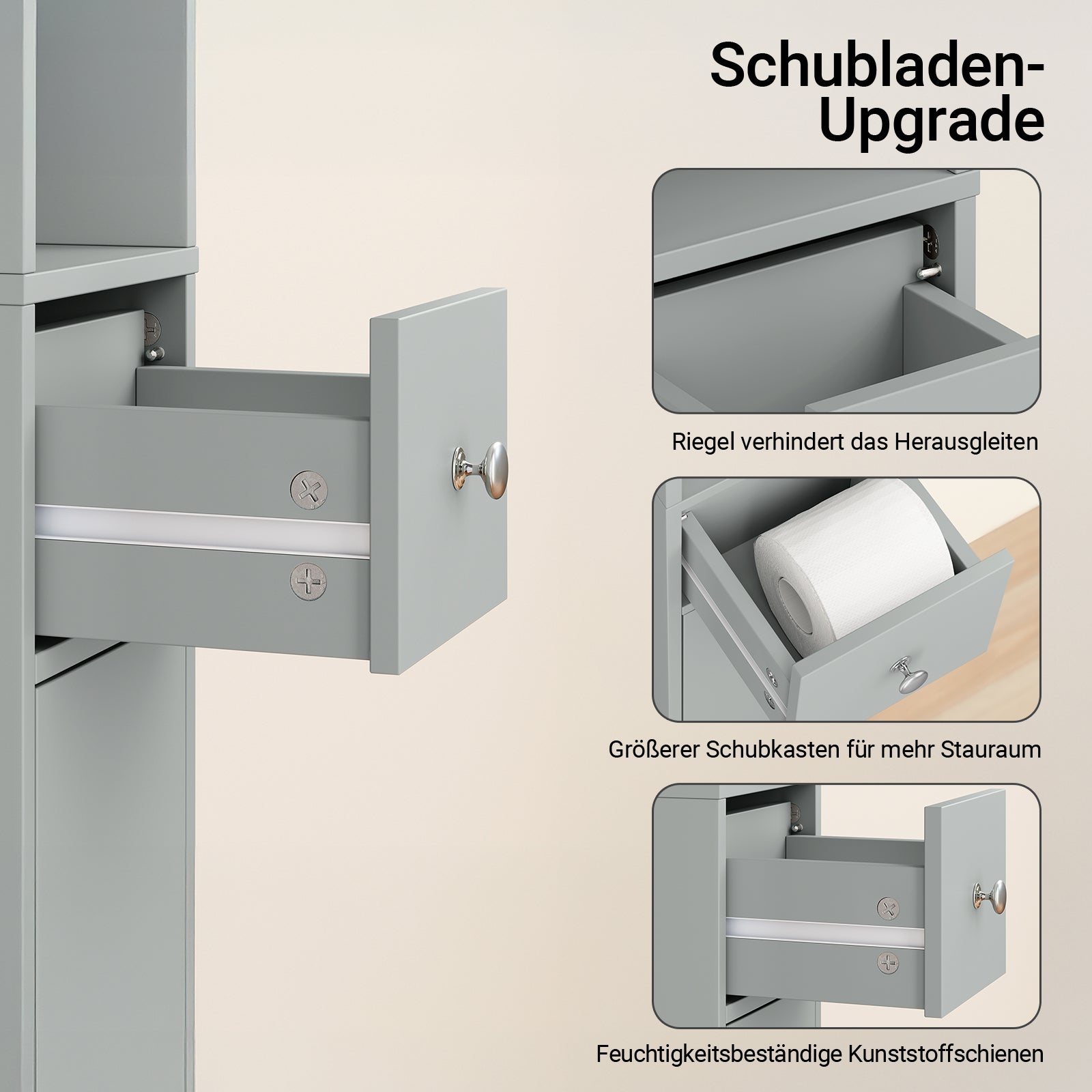 SoBuy | Bad Hochschrank | mit Verstellbare Ablagen schmal | Hellgrau | 20x180x20cm | BZR34-II-HG