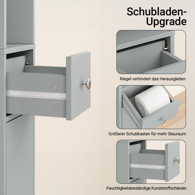 SoBuy | Bad Hochschrank | mit Verstellbare Ablagen schmal | Hellgrau | 20x180x20cm | BZR34-II-HG