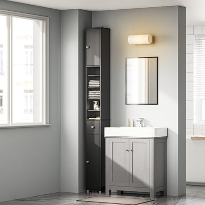 SoBuy | Bad Hochschrank | mit Verstellbare Ablagen schmal | Schwarz | 20x180x20cm | BZR34-II-SCH