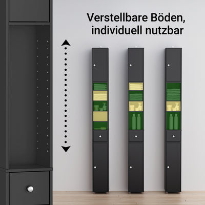 SoBuy | Bad Hochschrank | mit Verstellbare Ablagen schmal | Schwarz | 20x180x20cm | BZR34-II-SCH