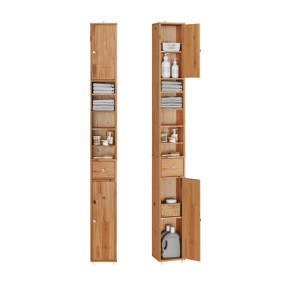 SoBuy Bad Hochschrank Schmal 20cm Zedernholz 180cm hoch, 5 Fächer & Schublade Aufbewahrungssäule BZR34-II-SH –
