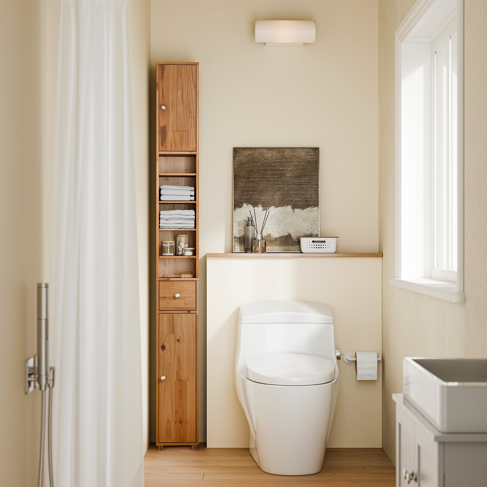 SoBuy | Bad Hochschrank | mit Verstellbare Ablagen schmal Zedernholz | 20x180x20cm | BZR34-II-SH