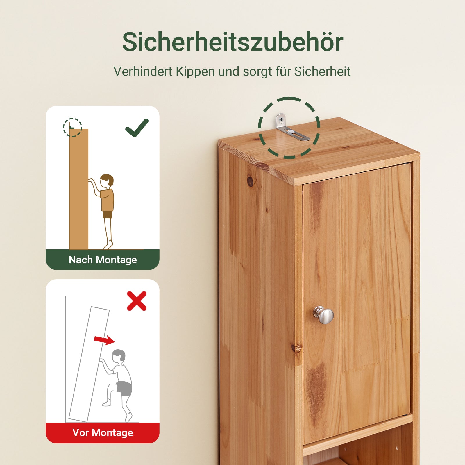 SoBuy | Bad Hochschrank | mit Verstellbare Ablagen schmal Zedernholz | 20x180x20cm | BZR34-II-SH