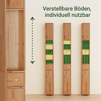 SoBuy Bad Hochschrank Schmal 20cm Zedernholz 180cm hoch, 5 Fächer & Schublade Aufbewahrungssäule BZR34-II-SH –
