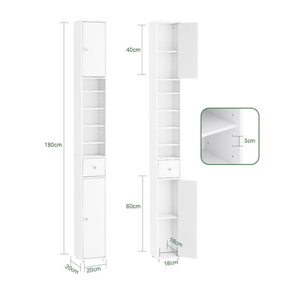 SoBuy | Badhochschrank | mit Verstellbare Ablagen schmal | Weiß | 20x180x20cm | BZR34-II-W
