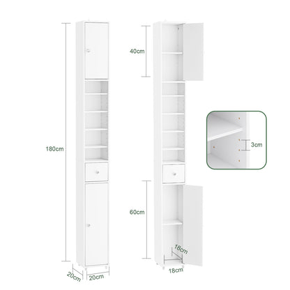 SoBuy | Badhochschrank | mit Verstellbare Ablagen schmal | Weiß | 20x180x20cm | BZR34-II-W