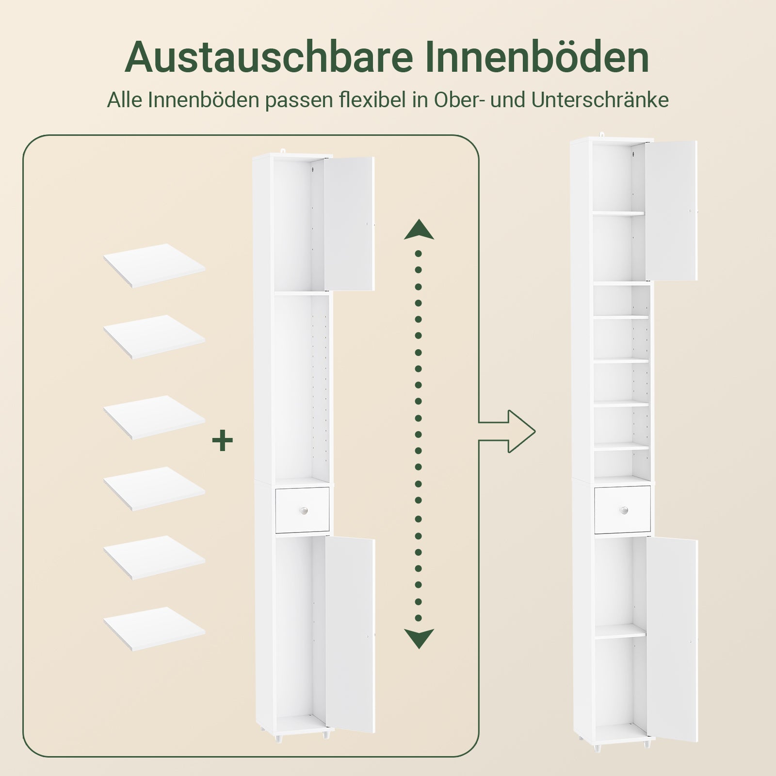 SoBuy | Badhochschrank | mit Verstellbare Ablagen schmal | Weiß | 20x180x20cm | BZR34-II-W
