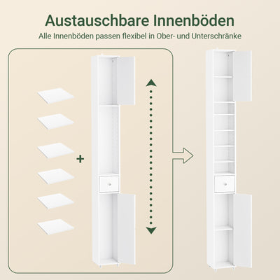 SoBuy | Badhochschrank | mit Verstellbare Ablagen schmal | Weiß | 20x180x20cm | BZR34-II-W