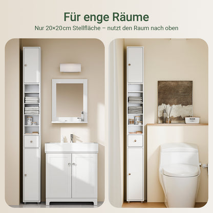 SoBuy | Badhochschrank | mit Verstellbare Ablagen schmal | Weiß | 20x180x20cm | BZR34-II-W
