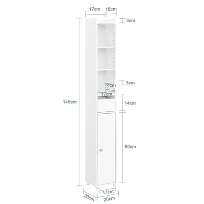 SoBuy | Bad Hochschrank mit Verstellbare Ablagen schmal | Weiß | 20x145x20cm | BZR34-K-W