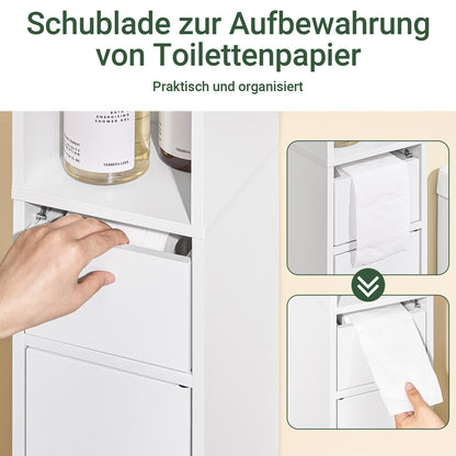 SoBuy | Bad Hochschrank mit Verstellbare Ablagen schmal | Weiß | 20x145x20cm | BZR34-K-W