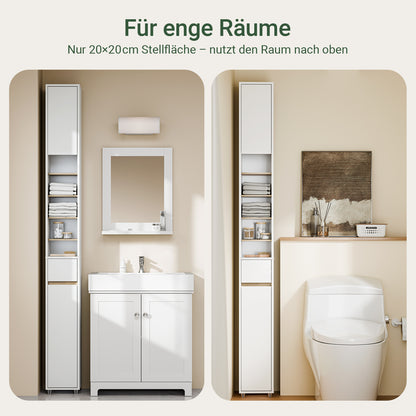 SoBuy | Bad Hochschrank schmal | mit Verstellbare Ablagen | Weiß-Natur | 20x180x20cm | BZR34-WN