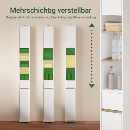 SoBuy | Bad Hochschrank schmal | mit Verstellbare Ablagen | Weiß-Natur | 20x180x20cm | BZR34-WN