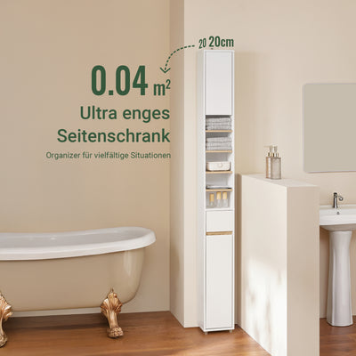 SoBuy Bad Hochschrank Schmal 20cm 180cm hoch, 5 Fächer & Schublade Aufbewahrungssäule BZR34-WN –