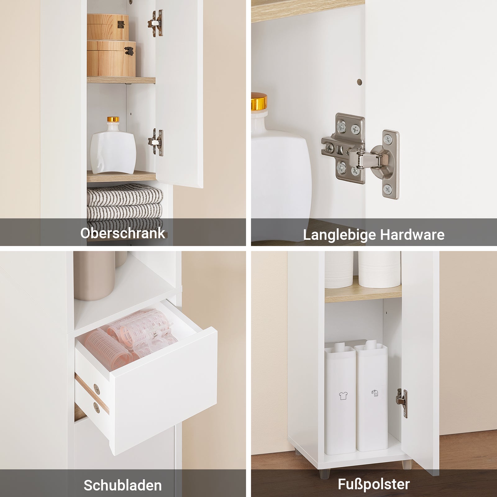 SoBuy | Bad Hochschrank schmal | mit Verstellbare Ablagen | Weiß-Natur | 20x180x20cm | BZR34-WN