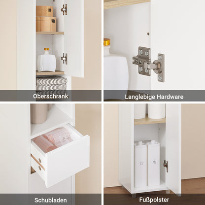SoBuy | Bad Hochschrank schmal | mit Verstellbare Ablagen | Weiß-Natur | 20x180x20cm | BZR34-WN