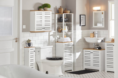 SoBuy | Bad Hochschrank | Badschrank Weiß | Badezimmermöbel | BZR43-W