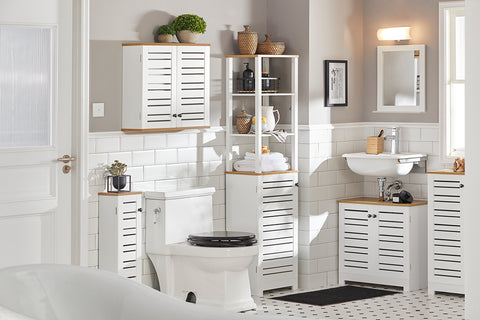 Sobuy | Koupelna vysoká skříňka Koupelna bílá | Koupelní nábytek | BZR44-W