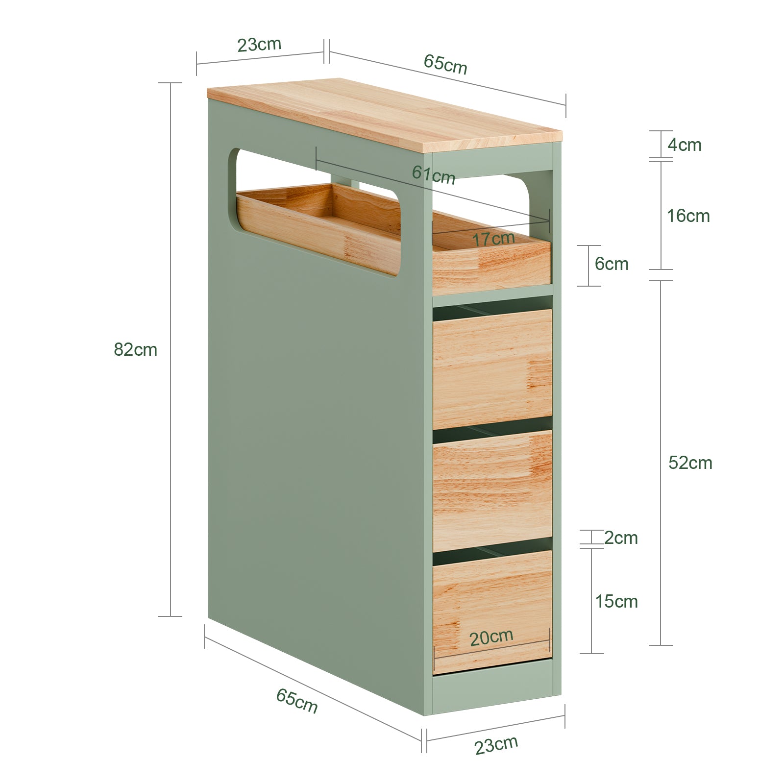 SoBuy | Nischenregal mit 3 Schubladen | Küchenregal | Rollwagen | Grün | BZR54-II-GR